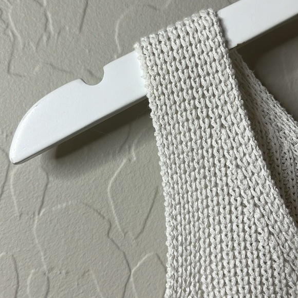 Newbury Kustom white knitted tank top crochet like fabric V-neck sleeveless L - Picture 4 of 7